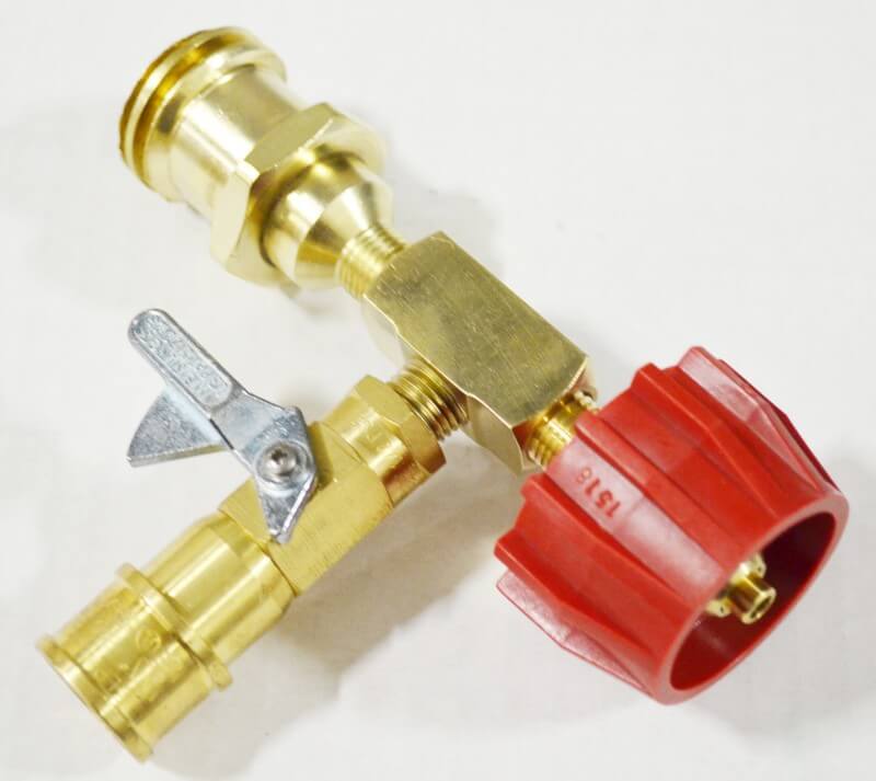 G-T2499 - Tank Adapter Fitting Propane Branch Tee, Red Acme Type 1 x QCC x High Pressure Quick Connect Female Socket
