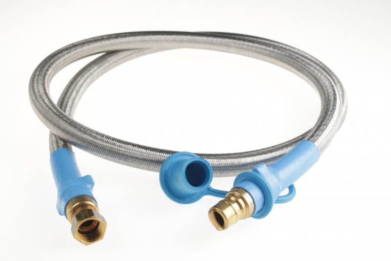 100NP450 - 1/2" ID Natural Gas or Low Pressure Propane Quick Disconnect Hose , 1/2" Female Gas Flare Swivel x 1/2" QD Male Plug with Stainless Steel Overbraid.