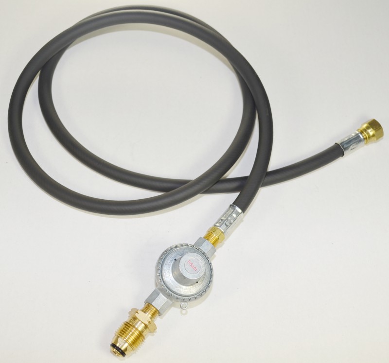 10 PSI High Pressure PRESET Regulator Assembly with a POL tank fitting and a 1/4"ID UL approved hose.