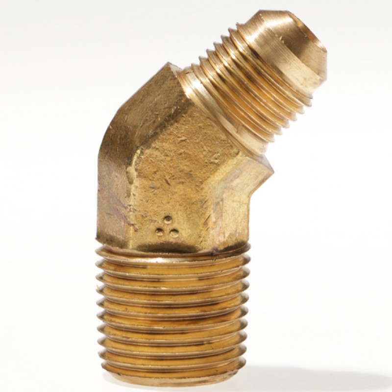 Brass Adapter (Ell), 45° Male NPT x Male SAE Gas Flare 