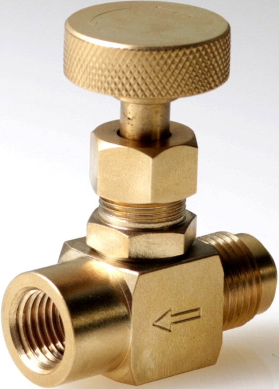 Gas needle valve of machined brass