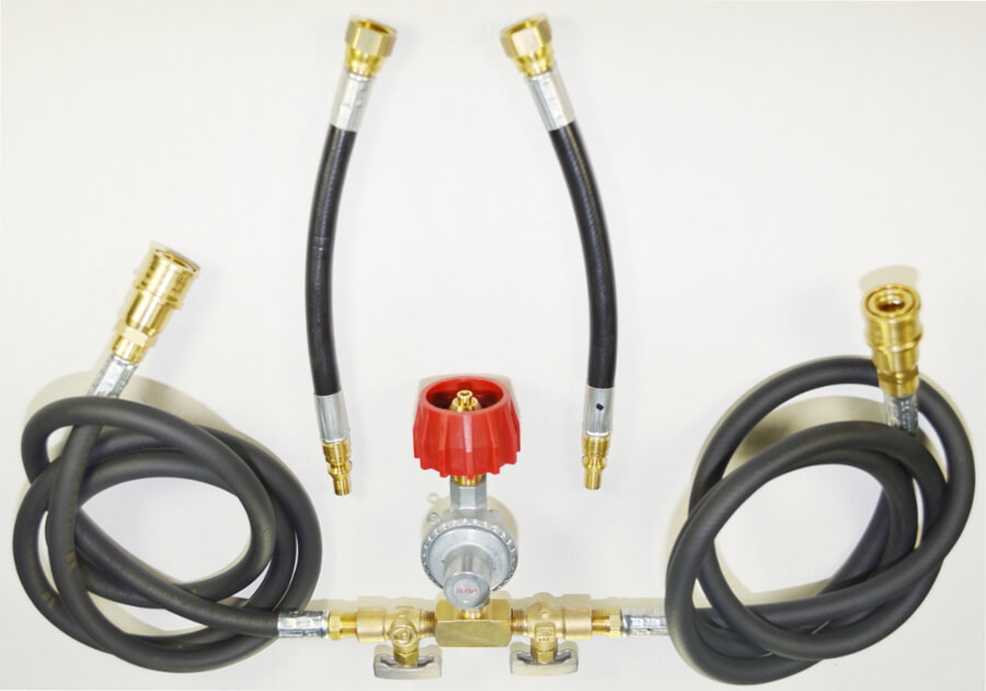 20 PSI High Pressure PRESET Regulator with Dual Hose Combination and Optional Red Acme fitting and QDC hoses