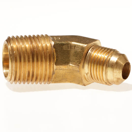 Brass Adapter (Ell), 45° Male NPT x Male SAE Gas Flare 