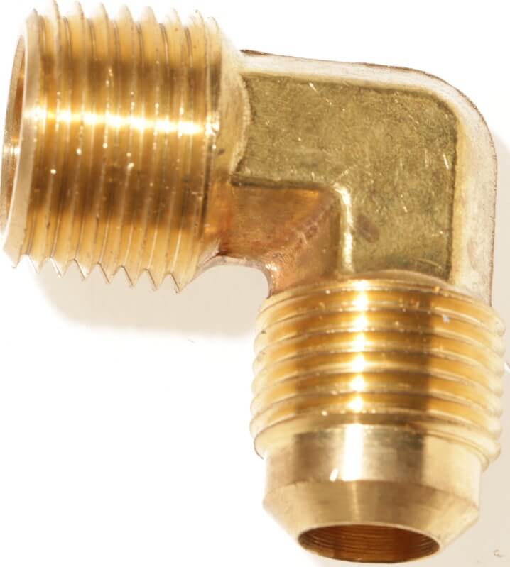 Brass Adapter (Ell), 90° Male NPT x Male SAE Gas Flare 